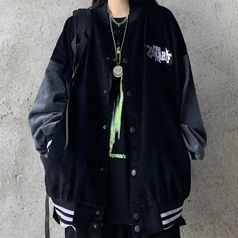 

Jacket Women Bomber Japanese Gothic Female Coat Single Breasted Buttons Clothing Harajuku Streetwear Girls Baseball Clothes