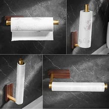 Solid wood kitchen paper towel rack free perforated roll paper rack shelf kitchen paper towel cling film rag storage rack