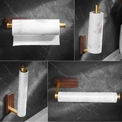 Solid wood kitchen paper towel rack free perforated roll paper rack shelf kitchen paper towel cling film rag storage rack