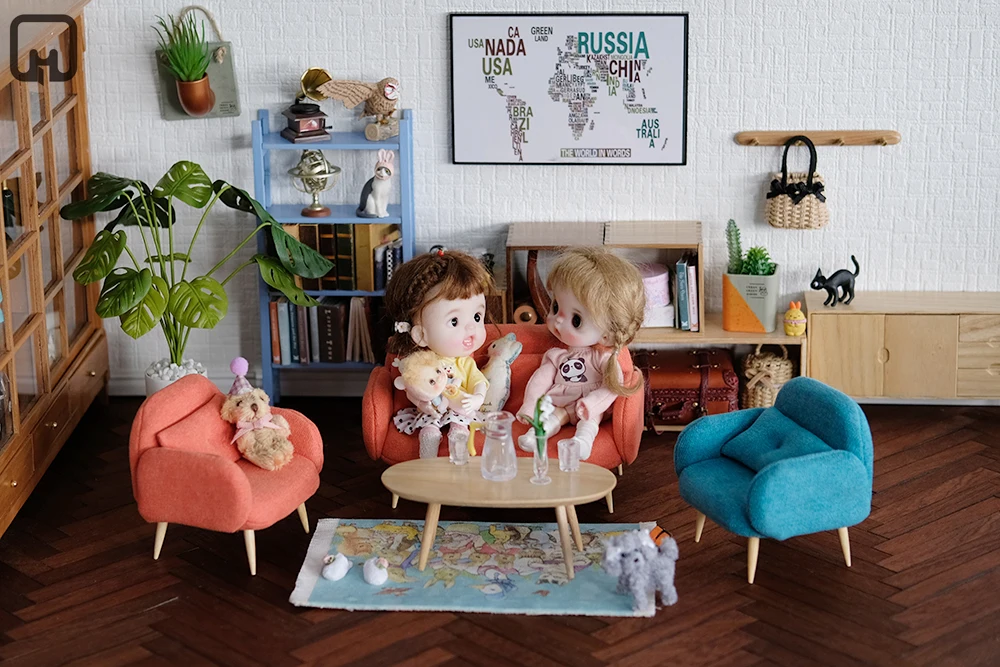 1:12 dollhouse miniature kids furniture toy DIY mini model big mural accessories map pattern living room dollhouse kit Roombox