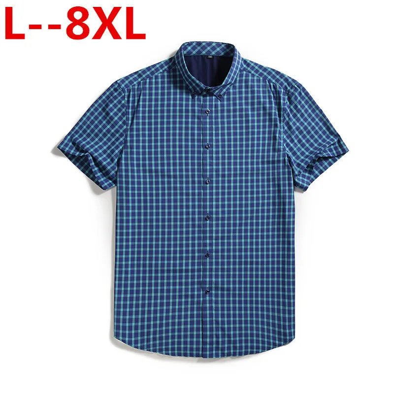 8XL 6XL 5XL 2020 Модные мужские клетчатые рубашки хлопковые рабочие с коротким рукавом