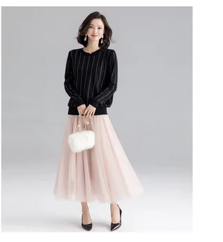 

2020 women autumn high cold fan temperament small vertical stripes long sleeve bottoming shirt sweater sweater women