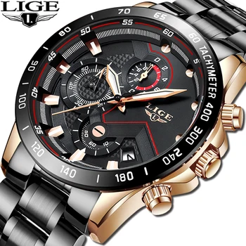

LIGE New Business Men Watch Luxury Brand Stainless Steel Wrist Watch Chronograph Army Military Quartz Watches Relogio Masculino