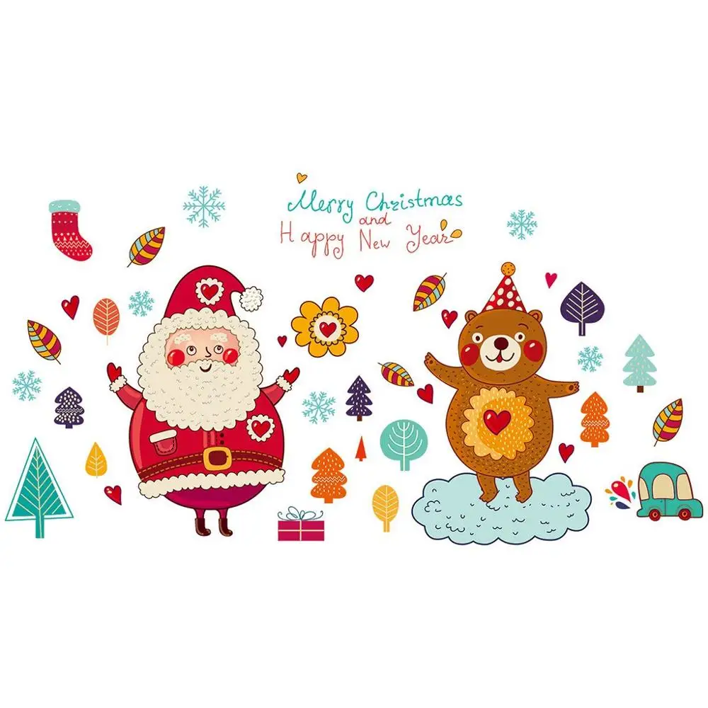 DIY Merry Рождество наклейки на стену, Окно Стекло Праздничные наклейки Санта фон новогодние вечерние украшения для домашнего декора#35 - Цвет: Золотой