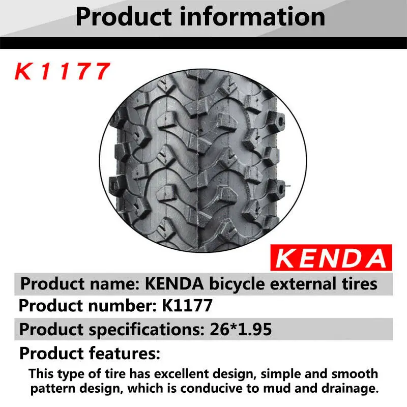 2 шт. MTB 26*1 95 шины K1177 65PSI 22TPI KENDA не складные велосипедные Нескользящие для горного