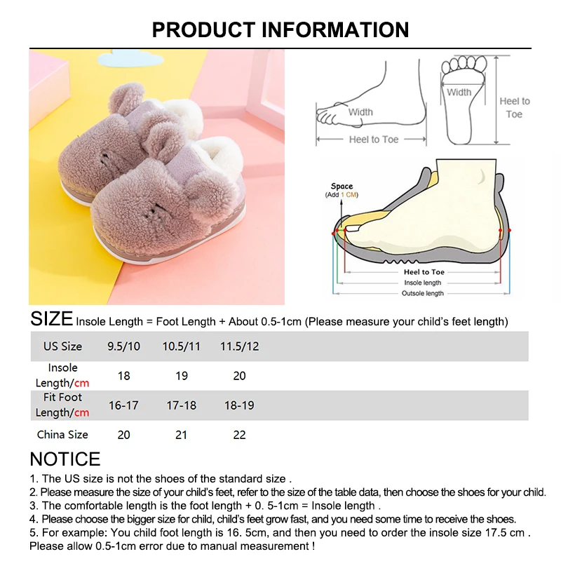 Детские зимние тапочки с милыми мультяшными животными; толстая теплая Домашняя обувь для мальчиков и девочек; мягкие Нескользящие домашние тапочки с милыми ушками для детей