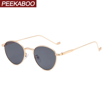 

Peekaboo retro oval sunglasses for women small frame gold metal round sun glasses for men vintage uv400 brown green accessories