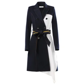 

[EWQ] 2020 Autumn High Waist Contrast Color Suit Style Asymmetrical Design Sense Niche Suit Coat Female Large Size 3AJ822