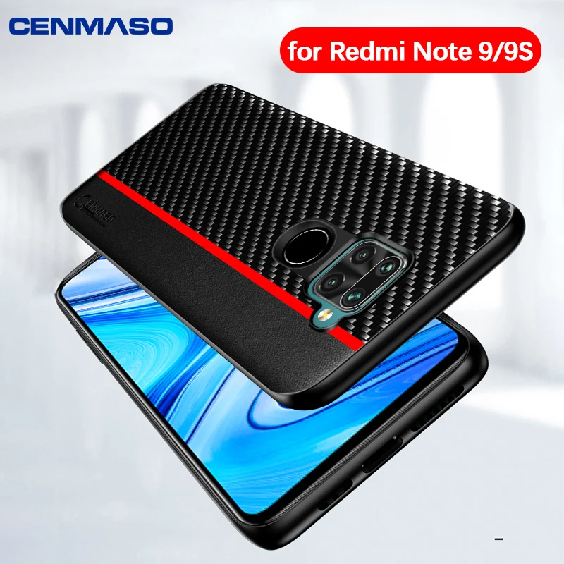Кожаный чехол Cenmaso для Xiaomi Redmi Note 9 из углеродного волокна с полной защитой задняя