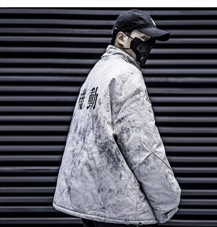 AELFRIC хип-хоп шляпа съемная винтажная грязная Мужская парка с капюшоном куртки Harajuku топы Повседневная Уличная одежда толстые стеганые пальто
