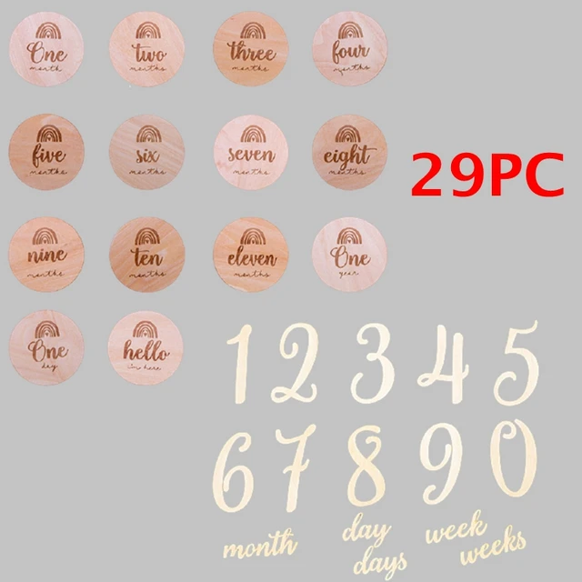 Wooden Baby Month Milestone Card Newborn Birth Month Birthday Milestone Wooden Teether Baby Kids Photography Props Toy Rainbow Number