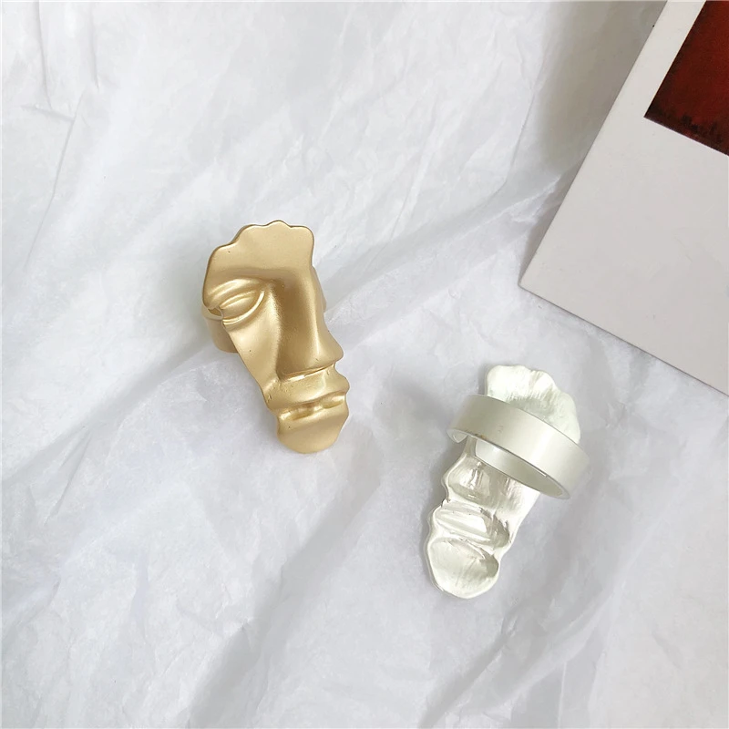 AOMU 1PC Fashion Abstract Face Mask Ring Vintage Metal Gold Silver Opening Rings for Women Party Jewelry Accessories