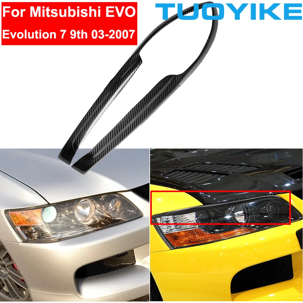 

2PCS Car Styling Real Carbon Fiber Headlight Eyebrow Eyelids For Mitsubishi EVO 7 Evolution 9th Trim Cover Sticker 2003-2007
