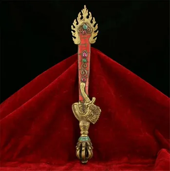 

YM Copper statue Collection Old Tibet Temple Pure Copper Inlay Gem Manjusri Wisdom Sword