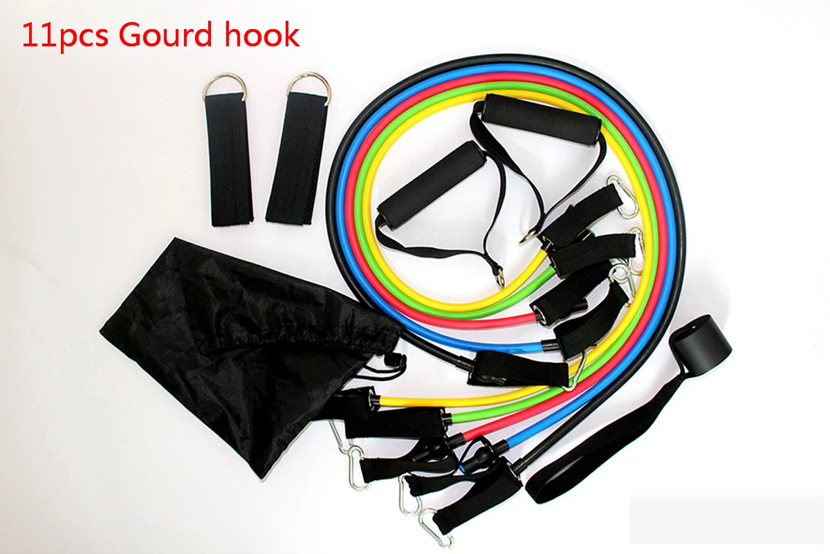 Gourd hook 11 шт., унисекс, резинки для кроссфита, набор трубок, растягивающиеся, для тренировок, резиновые расширители, трубы для пилатеса, фитнеса, резинка, эластичная, тянущаяся веревка - Цвет: Gourd hook