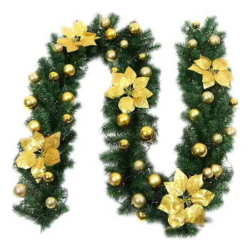 

2.7M Christmas Garland Fireplace Stairs Gold Baubles Flowers Xmas Tree Decor 634E