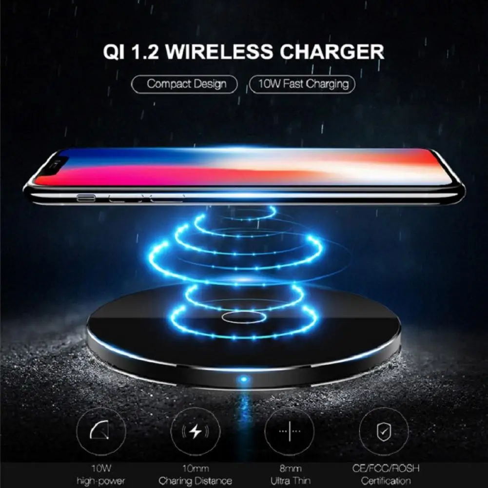 Портативный беспроводной зарядный коврик Qi 10 Вт для iPhone X 8 Plus Samsung Glaxy S9 S8 S7