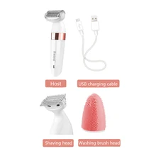 KEIMEI, Женская электробритва, 3 в 1, беспроводной станок для бритья, водонепроницаемая Очищающая щетка для лица, Вращающийся Массажер, набор, влажный/сухой