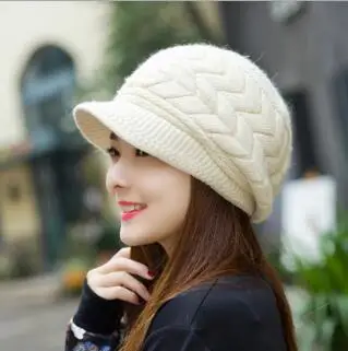 Beige SUEF/зимняя шапка женская Корейская версия прилива Милая вязаная шерстяная шапка из кроличьего меха Осенняя зимняя модная женская шляпа - Цвет: Beige
