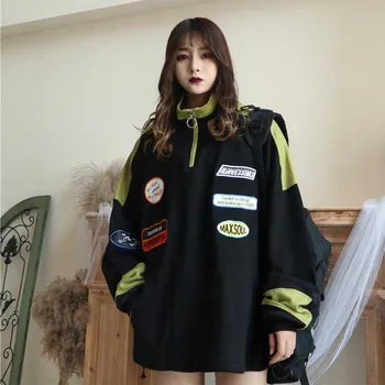 

NiceMix Casual Winter Pullover Sweatshirts Women Zipper Oversized Hoodie Streetwear Ladies White Turtleneck Loose Tops hoodie Fe