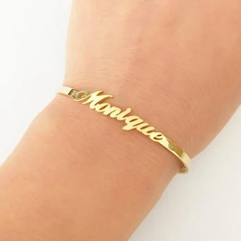 

GC-142 Personality Custom Name Bracelet&Bangle Gold Color Stainless Steel Bangle For Men Women Cuff Adjustable Bangle Jewelry