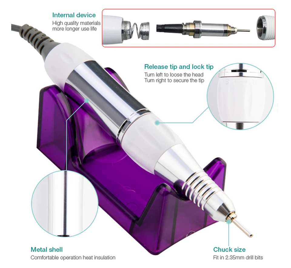 Máquina de Broca do Prego Aparelho para Manicure Elétrico com Cortador Manicure Cortadores Pedicure Kit Arquivo Máquina 35000rpm Pro 7 Brocas elétricas p manicure e acessórios
