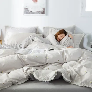 

Four Cotton Bedding Cotton Princess Style Double Net Red Women's Linen Quilt Three-Piece Set