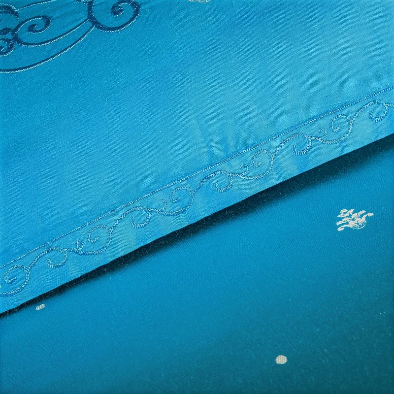KELUO Luxury Wedding jacquard mulberry silk bedding 100%cotton Embroideredincluding duvet cover bed sheet pillowcaseBlue A03