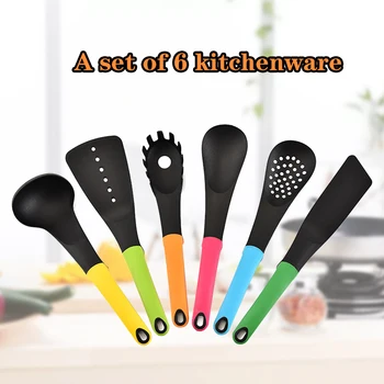 

6pcs/set New Nylon Cooking Utensils Set Non-stick Flat Spatula Soup Colander With Stand Rack Holder Kitchenware for Cooking Tool