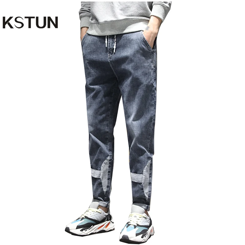 KSTUN Men's Jeans 2020 Patchwork Drawstring Elastic Waist Casual Denim Pants Male Trouers Japanese Style Streetwear Big Size 40 | Мужская