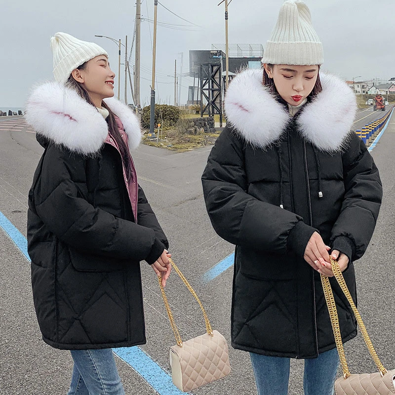 BOoDinerinle Parkas Женская куртка женская плюс размер 3XL розовая пуховая куртка теплый пуховик хлопок с капюшоном женская повседневная куртка - Цвет: black