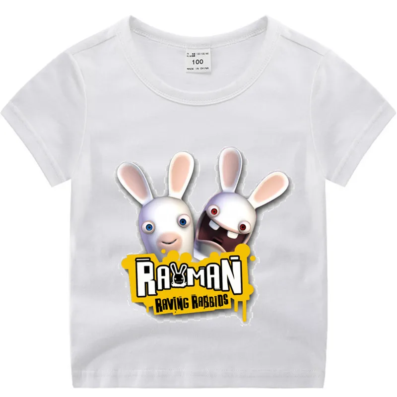 Хлопковая футболка для маленьких мальчиков и девочек с аниме «Raving Rabbids» детская Рождественская рубашка детская футболка для малышей с героями мультфильмов Роскошный топ - Цвет: T127Q-white