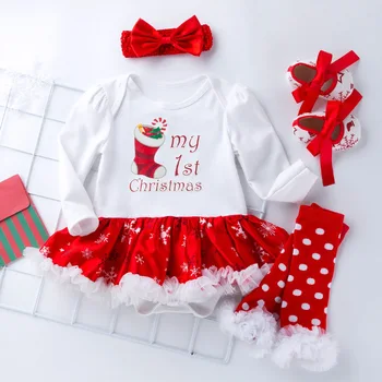 

2020 Christmas New Style 0-2 Years Old Baby Snow Long Sleeve BABY'S Gown 4-piece Bedding Set Europe and the United States Childr