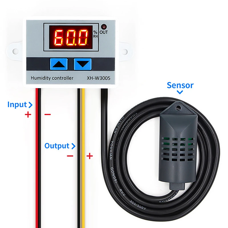 12V 24V 220V Digital LED Display Humidity Controller Hygrometer Humidity Control Switch Hygrostat SHT20 Sensor Probe XH-W3005