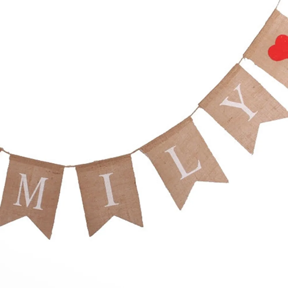 

8pcs Natural Jute Burlap Fabric Family Banner Creative Rustic Fireplace Mantle Flag Rustic Jute Burlap Fabric Family Banner