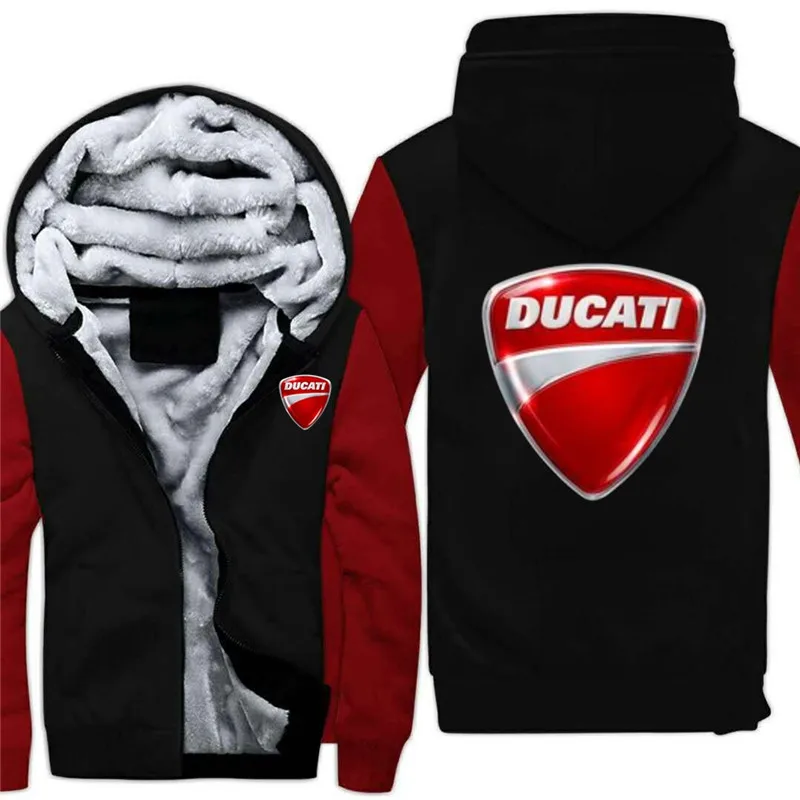 Новая зимняя куртка Ducati с принтом логотипа автомобиля плюс бархатная стеганая куртка на молнии теплая Толстовка Повседневная модная Harajuku мужская хлопковая куртка