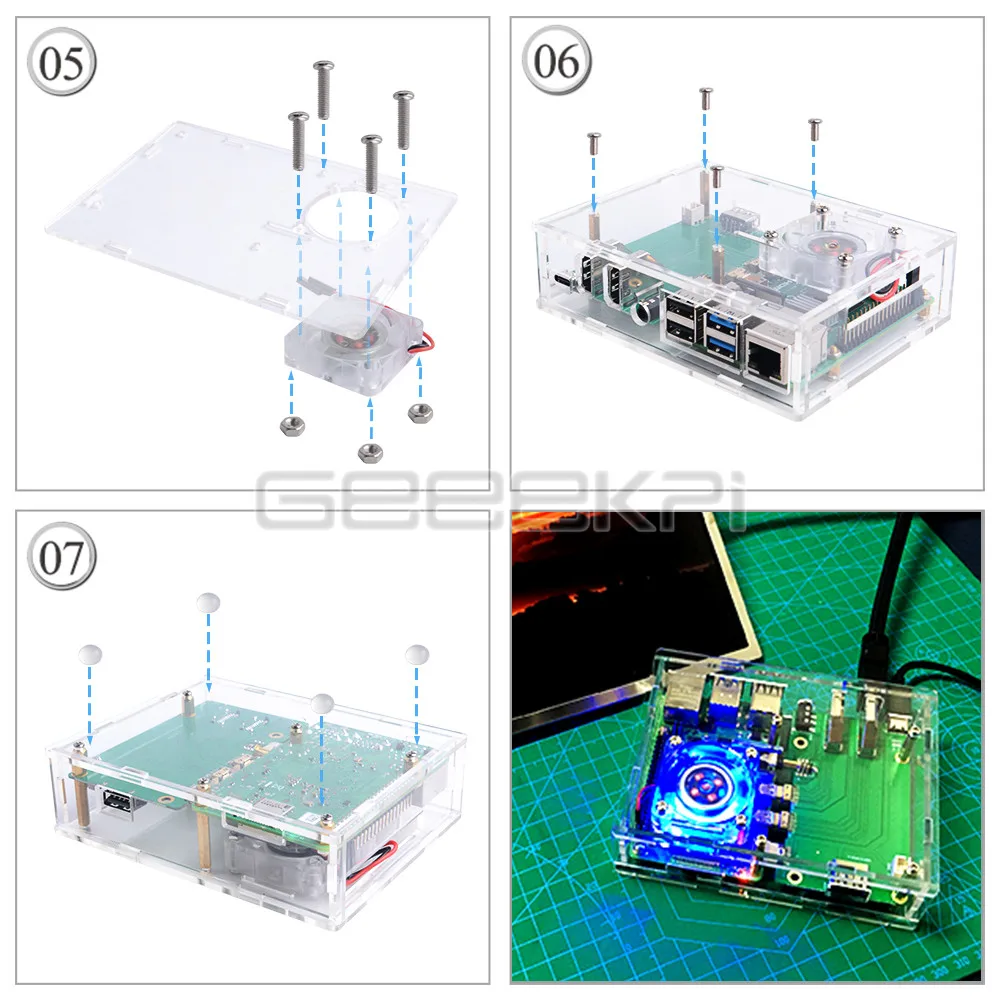GeeekPi новый набор акриловых приставок Raspberry Pi с 4010 сисветодиодный светодиодным