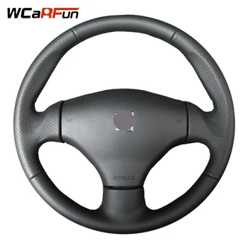 

WCaRFun Customized Name Hand stitched Black Artificial Leather Car Steering Wheel Cover for Peugeot 206CC 2005 206 2003
