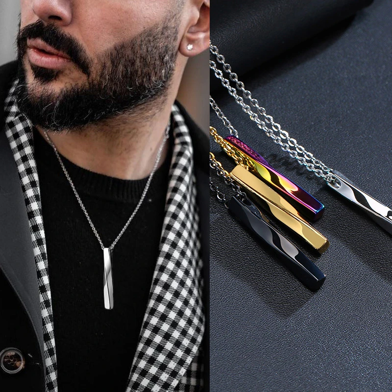 smydp Necklaces Square Twisted Column Pendant Necklace for Men Stainless Steel Male Female Couples Jewelry Oxidation Rainbow Silver Gold Tone 20 Inch Chain smydp Necklaces Square Twisted Column Pendant Necklace for Men Stainless Steel Male Female Couples Jewelry Oxidation Rainbow Silver Gold Tone 20 Inch Chain