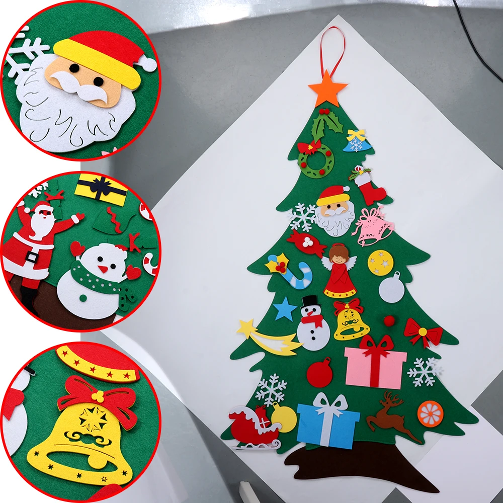 

1Set Felt Artificial Colorful Christmas Tree Door Wall Hanging Christmas Ornaments Stick Puzzle Toys Home Decor DIY Accessory