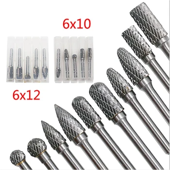 

5pcs/Set 6*10/6*12mm Rotary File Cutter Tungsten Carbide Burr Wood Metal Engraving Carving Tools Durable Grinding Tool