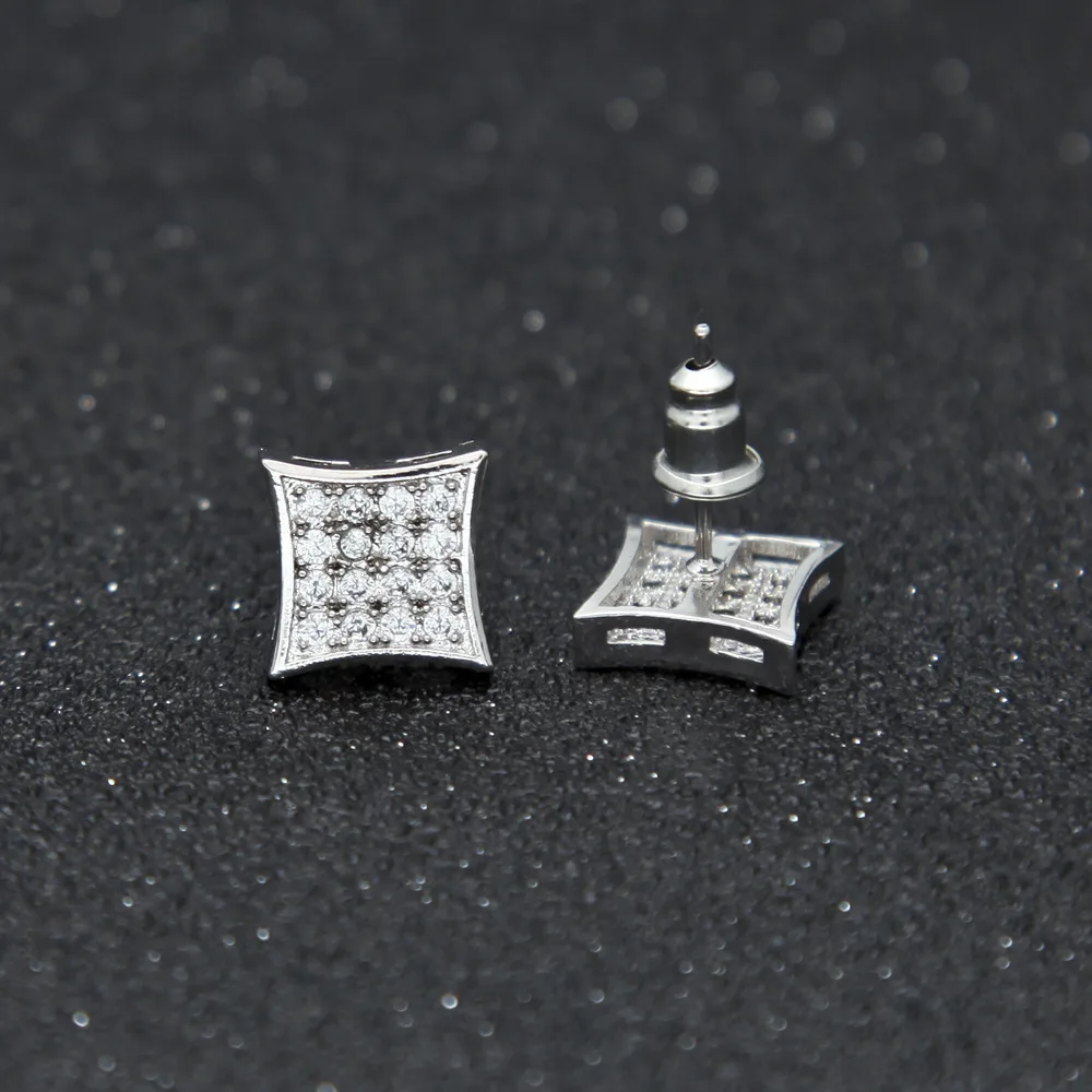 

Unique Design Square Bling Bling Iced Out Cubic Zircon Mirco Pave Prong Setting Brass Earrings Fashion Hip Hop Jewelry BE002