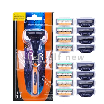 

9pcs+1pcs Holder Compatible MACH 4 Razor Blade Manual Four-layer Razor Blade Shaver Razor Blade Replacement