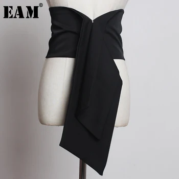 

[EAM] 2020 New Spring Summer Irregular Cut Knot Split Joint Elastic Personality Wide Belt Women Fashion Tide All-match JS618