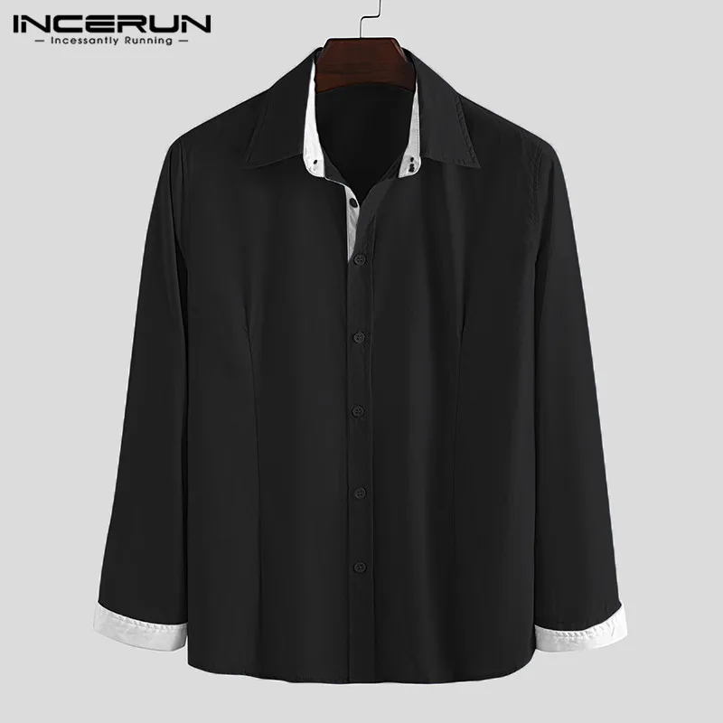 INCERUN, мужские рубашки, модные, в стиле пэчворк, с длинным рукавом, брендовые, с отворотом, на пуговицах, деловые, Socail, рубашки для мужчин, для фитнеса, Camisa размера плюс