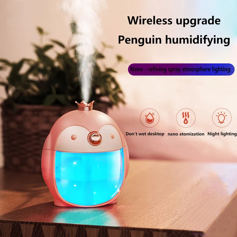 USB Air Humidifier Penguin Ultrasonic Essential Oil Diffuser For Home Car Cute Mini Humidifier with Night Lights Gifts