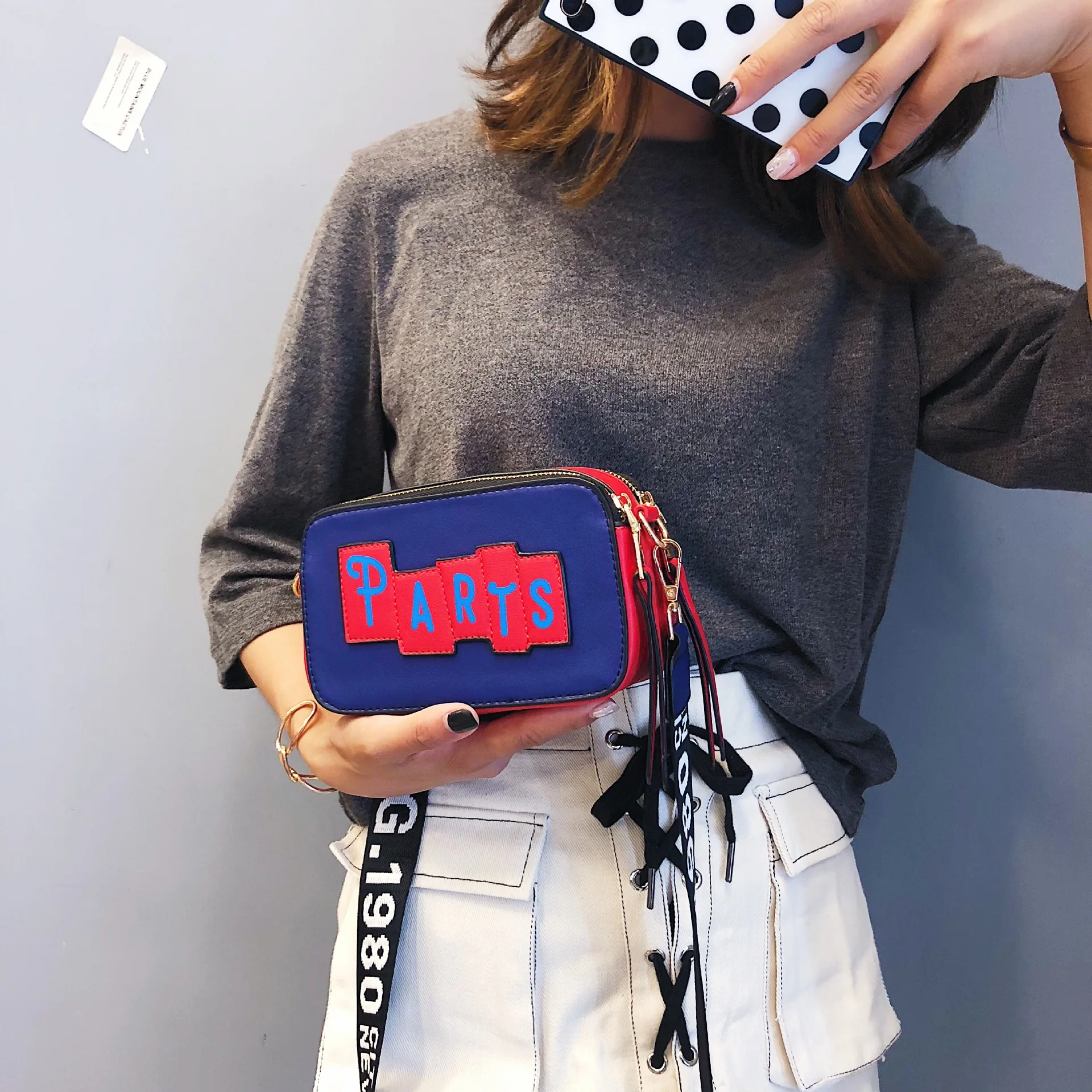 

2018 New Style Fashion Korean-style Lettered Contrast Color Square Sling Bag Hong Kong Style Bag Shoulder Diagonal WOMEN'S Bag