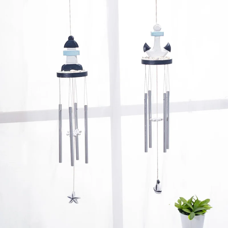 LUCKK Mediterranean Style Wood Wind Chime Fish/Ship/Starfish/Shell Creative Nordic Wedding Room Home Decor Marine Hanging Gifts