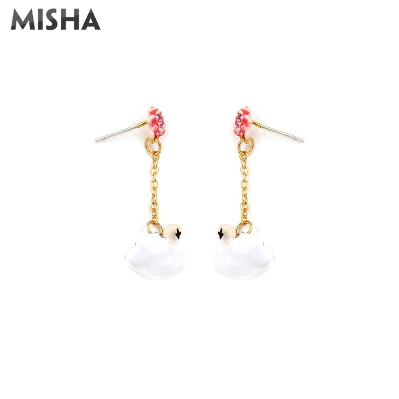 MISHA, новые серьги для женщин и девушек, ручная работа, эмалированные глазурные серьги в виде лебедей, романтические вечерние ювелирные изделия, подарки 2073