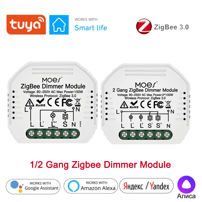 Tuya ZigBee 3.0 Smart Light Dimmer Switch Module 1/2 Gang Home Voice For Alexa Google Yandex Alice | Электроника